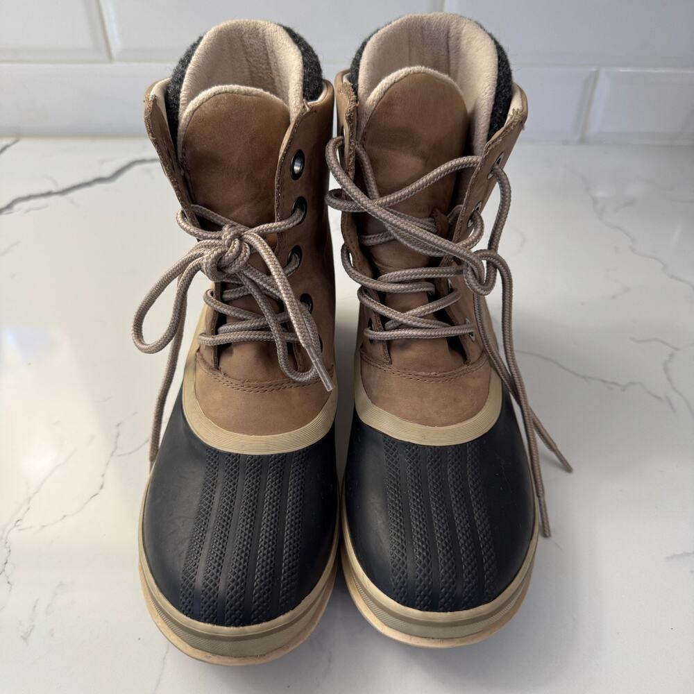 SOREL Slimpack III Lace Women’s 9 Waterproof Leather Duck Boots Khaki NL3810